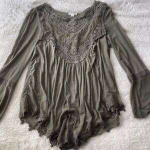 Olive Lace Trim Top
